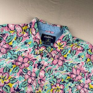 Chubbies Floral S/S Button Down Mens XL Pink Teal Tropical Hibiscus stretch 0146
